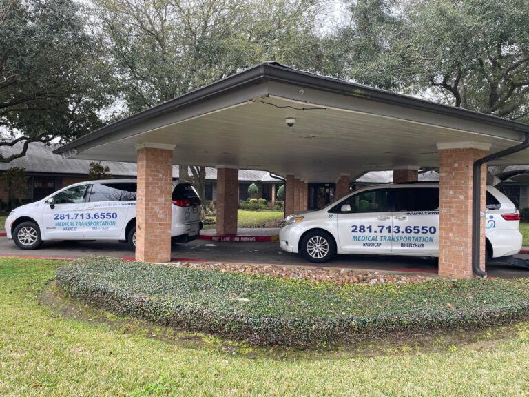Texas Mobile MD vans parked under covered entrance