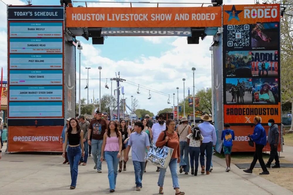 Families attending the Houston Livestock Show and Rodeo at NRG Park